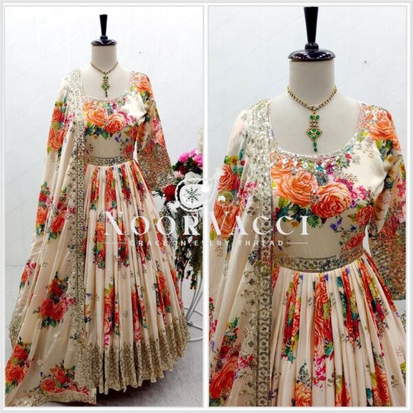 Buy Pure Satin Silk Digital Print Gown Set with Dupatta and Pant