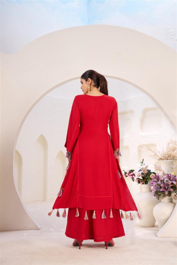 Reyon Embroidered Co-ord Set with Palazzo and Tassel Detailing - Image 3
