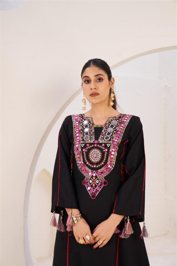 Reyon Embroidered Co-ord Set with Palazzo and Tassel Detailing - Image 3