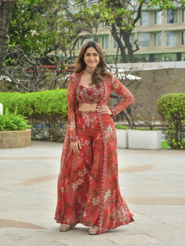 Bollywood Style Indo-Western Embroidered Koti Plazo & Blouse Set - Image 2