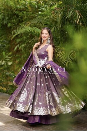 Buy Pure Roman Simer Silk Embroidered Gown Set with Plazzo & Dupatta