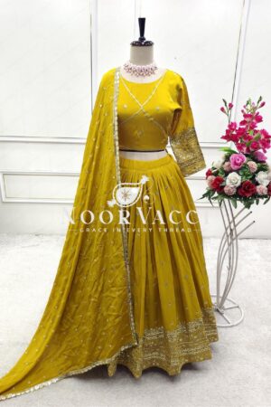 Shop Pure Chinon Silk Embroidered Lehenga Choli with Dupatta Set
