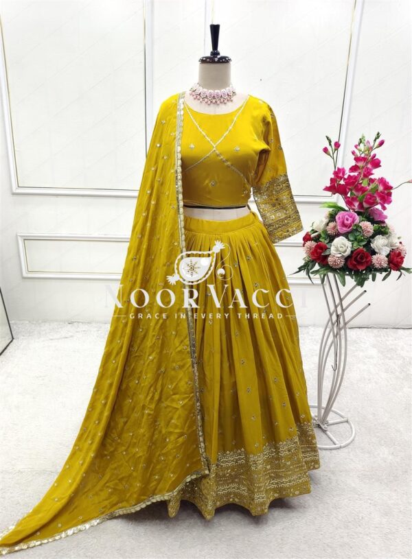 Shop Pure Chinon Silk Embroidered Lehenga Choli with Dupatta Set