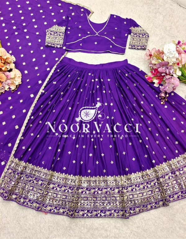 Buy Pure Chinon Silk Embroidered Lehenga Choli with Dupatta Set - Image 3