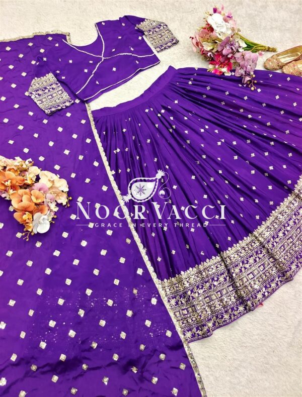 Buy Pure Chinon Silk Embroidered Lehenga Choli with Dupatta Set - Image 4