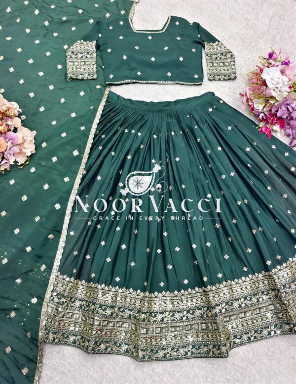 Buy Pure Chinon Silk Embroidered Lehenga Choli with Dupatta Set - Image 5