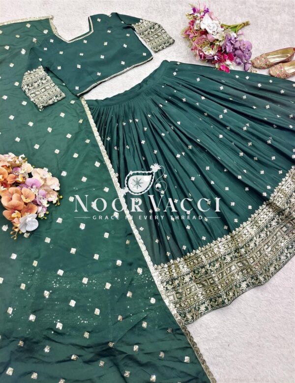 Buy Pure Chinon Silk Embroidered Lehenga Choli with Dupatta Set - Image 6