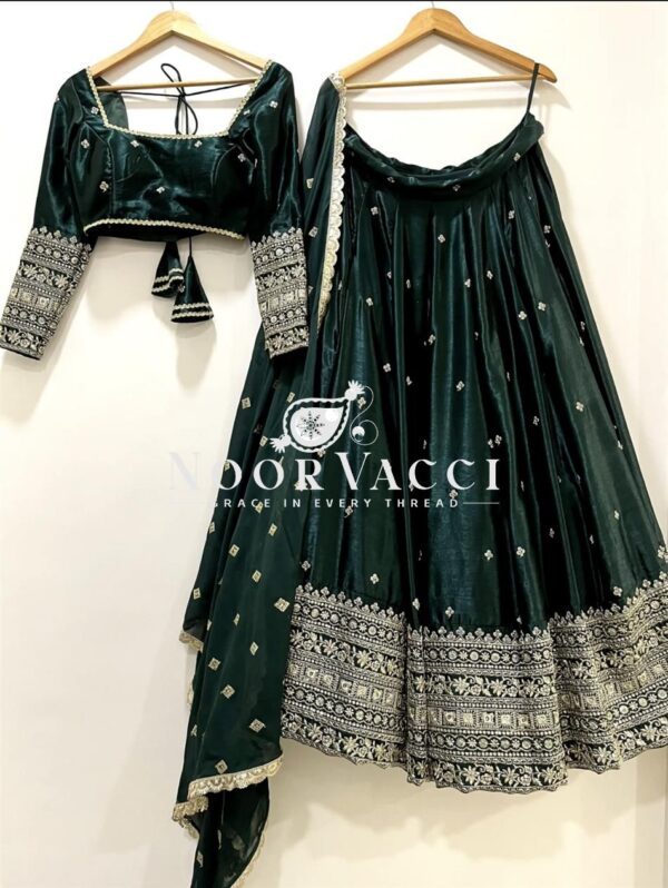 Buy Pure Chinon Silk Embroidered Lehenga Choli with Dupatta Set - Image 3