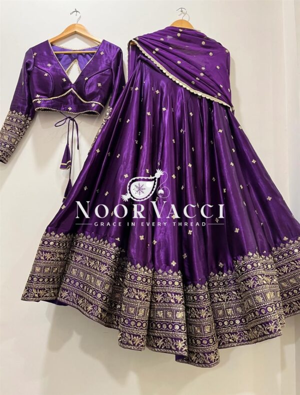 Buy Pure Chinon Silk Embroidered Lehenga Choli with Dupatta Set - Image 5