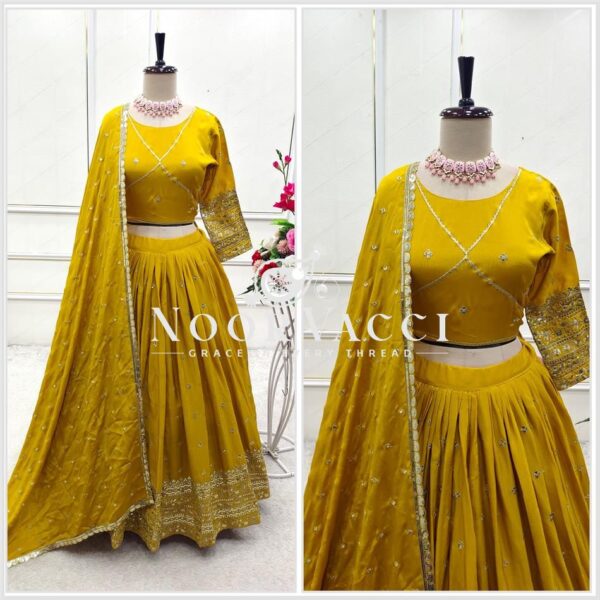 Shop Pure Chinon Silk Embroidered Lehenga Choli with Dupatta Set - Image 3