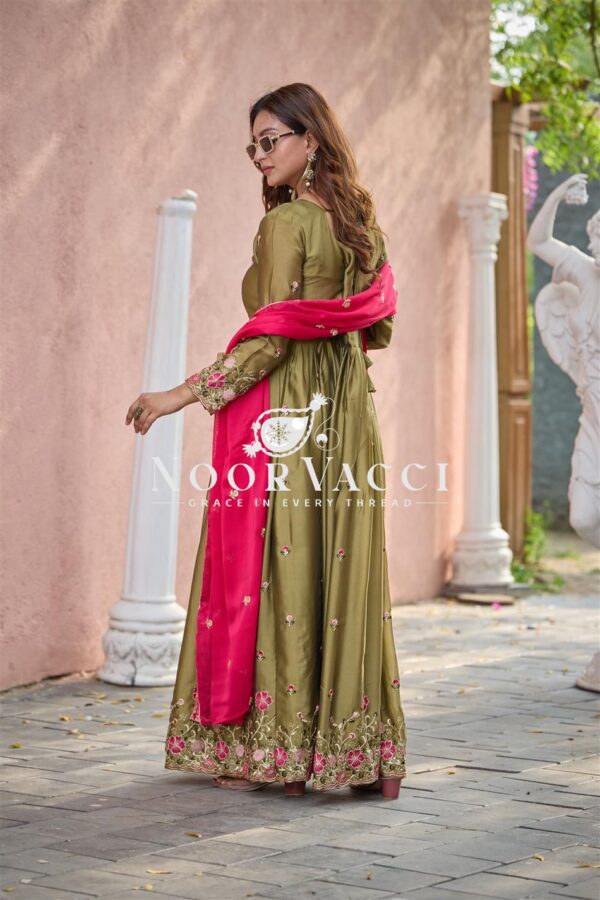 Shop Pure Rangoli Silk Embroidered Gown-Pant Set with Dupatta - Image 7