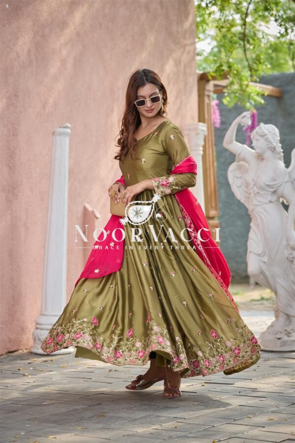 Shop Pure Rangoli Silk Embroidered Gown-Pant Set with Dupatta - Image 8