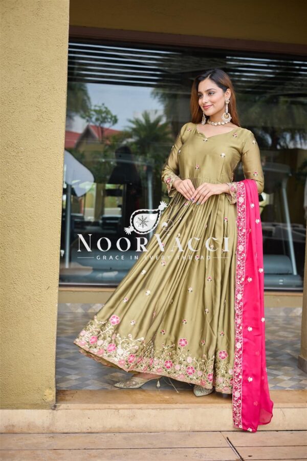 Shop Pure Rangoli Silk Embroidered Gown-Pant Set with Dupatta - Image 4