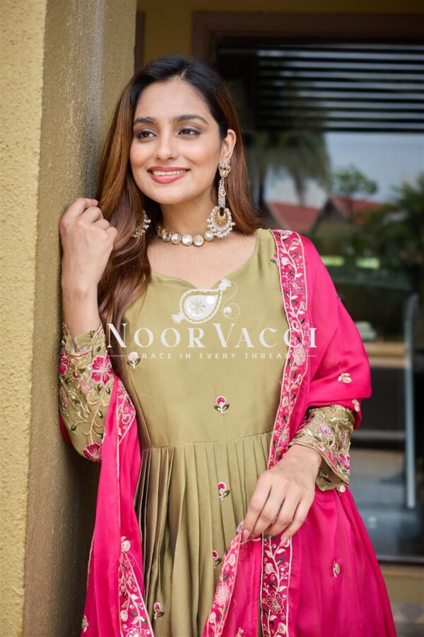 Shop Pure Rangoli Silk Embroidered Gown-Pant Set with Dupatta - Image 6