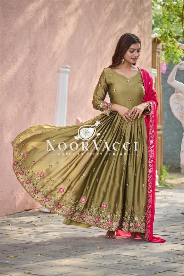 Shop Pure Rangoli Silk Embroidered Gown-Pant Set with Dupatta - Image 2