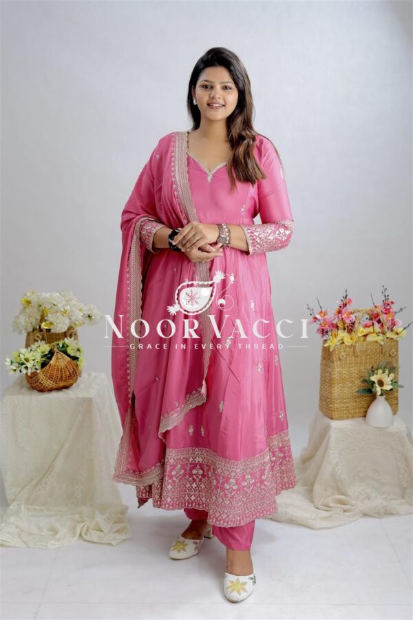 Shop Pure Natural Crepe Embroidered Gown-Pant Set with Dupatta - Image 2