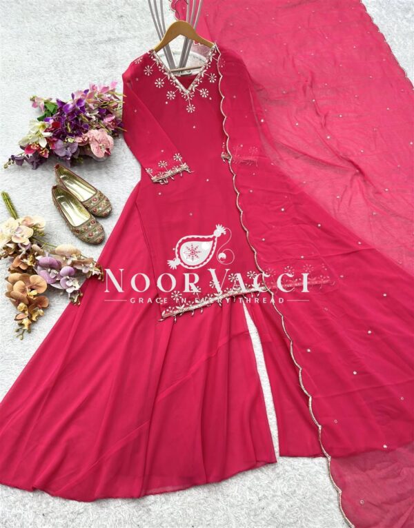 Buy Pure Fox Georgette Embroidered Top with Sharara & Dupatta – Ready to Wear - Image 3