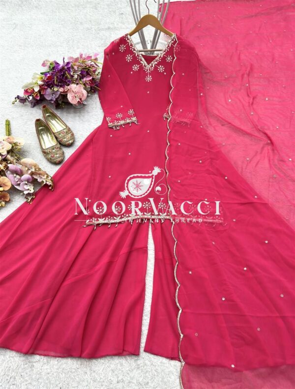 Buy Pure Fox Georgette Embroidered Top with Sharara & Dupatta – Ready to Wear - Image 4