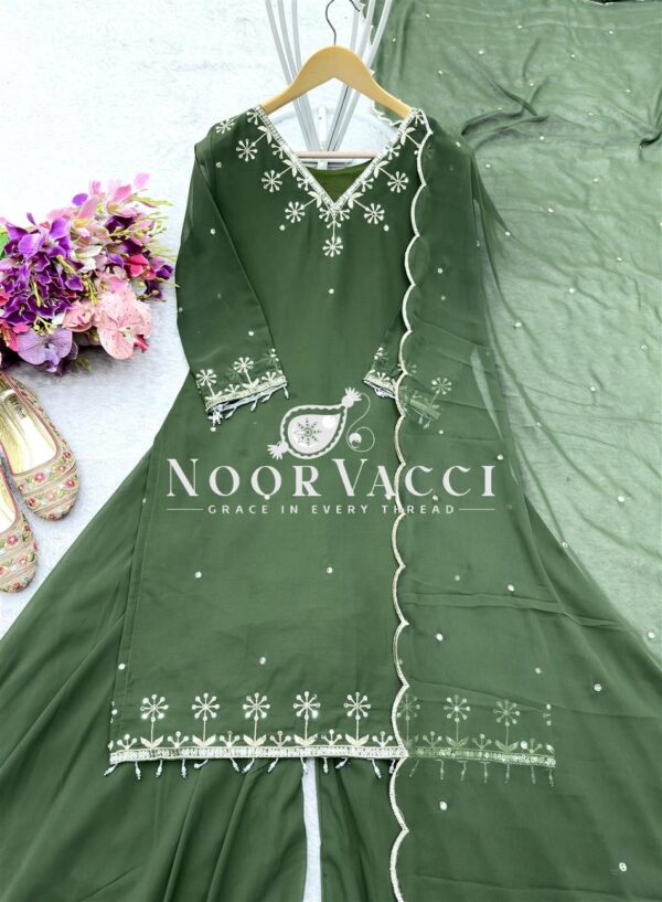 Buy Pure Fox Georgette Embroidered Top with Sharara & Dupatta – Ready to Wear - Image 5