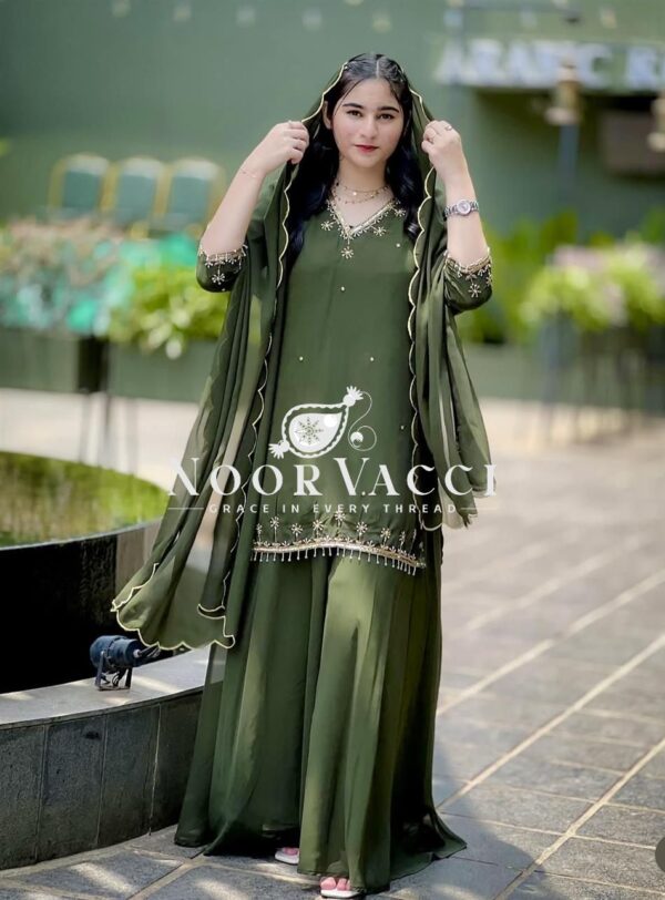 Buy Pure Fox Georgette Embroidered Top with Sharara & Dupatta – Ready to Wear - Image 3