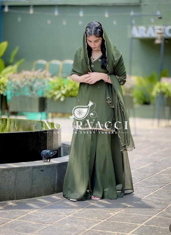 Buy Pure Fox Georgette Embroidered Top with Sharara & Dupatta – Ready to Wear - Image 2