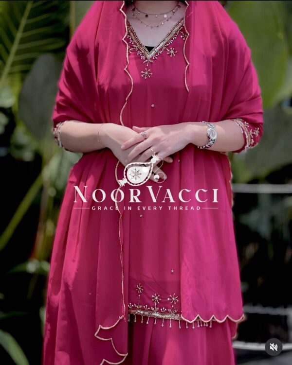 Buy Pure Fox Georgette Embroidered Top with Sharara & Dupatta – Ready to Wear - Image 2