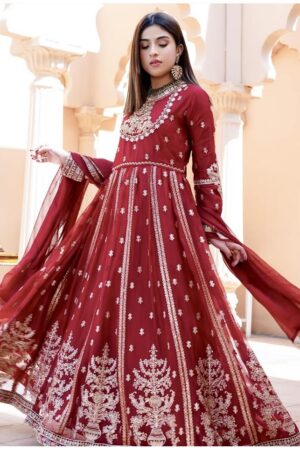 Blooming Georgette Embroidered Gown with Dupatta & Pant Set