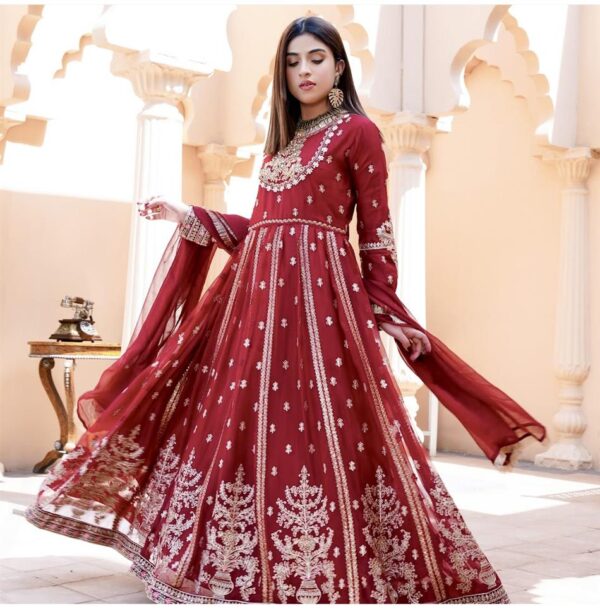 Blooming Georgette Embroidered Gown with Dupatta & Pant Set