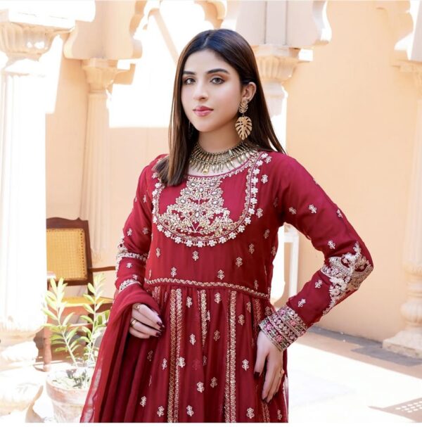 Blooming Georgette Embroidered Gown with Dupatta & Pant Set - Image 2