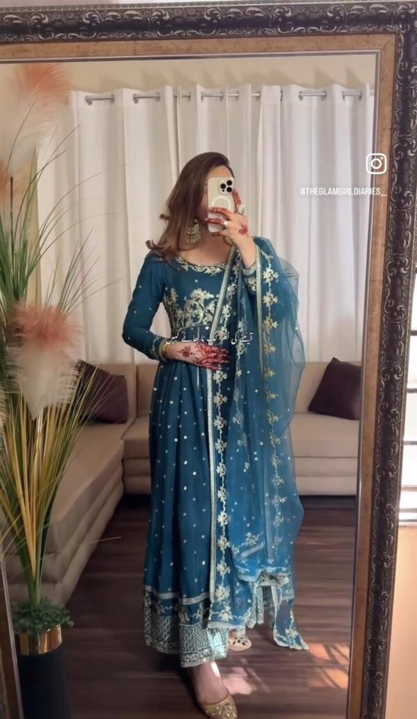 Fox Georgette Embroidered Gown with Dupatta & Pant Set