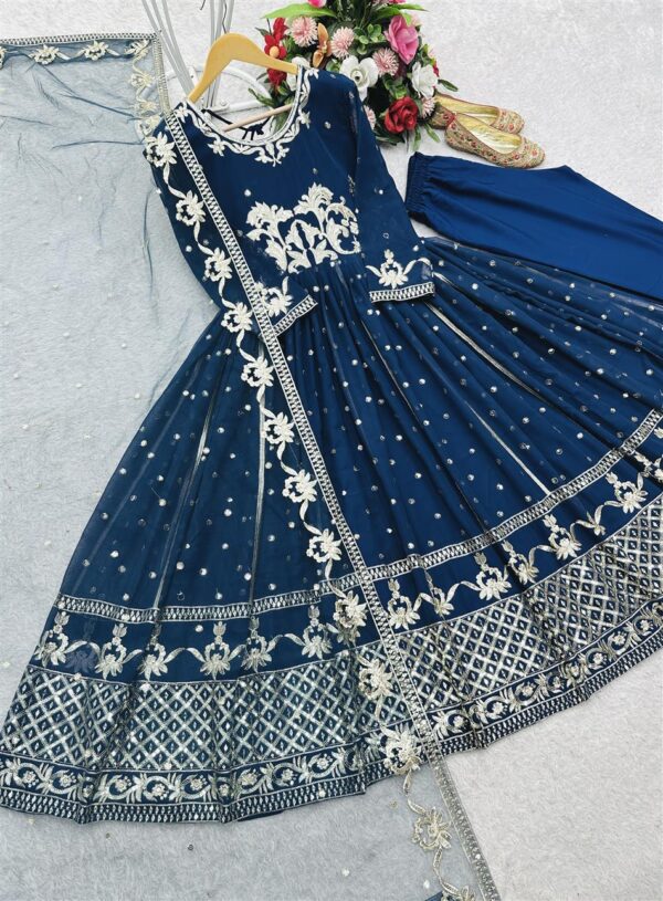 Fox Georgette Embroidered Gown with Dupatta & Pant Set - Image 5
