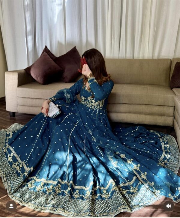 Fox Georgette Embroidered Gown with Dupatta & Pant Set - Image 2