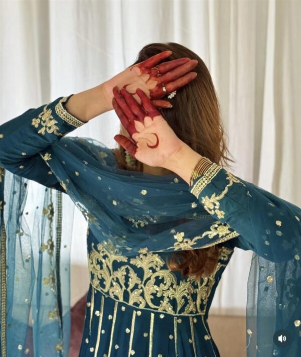Fox Georgette Embroidered Gown with Dupatta & Pant Set - Image 3