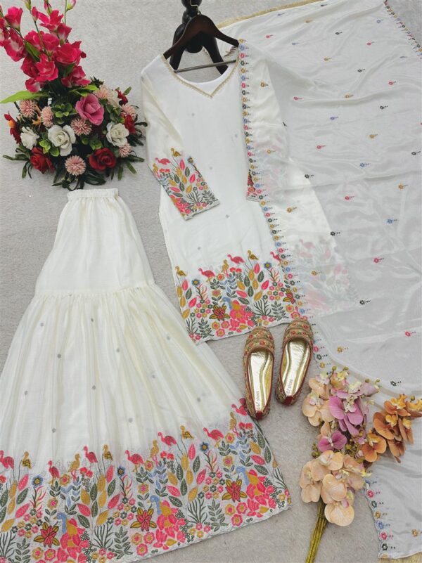Cinon Silk Molty Thread Embroidered Sharara Set with Dupatta - Image 5