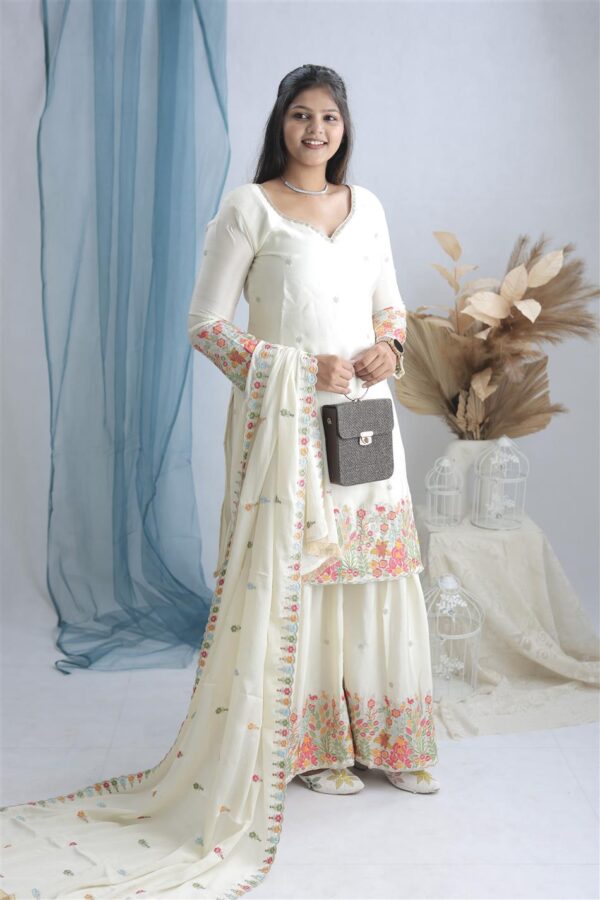 Cinon Silk Molty Thread Embroidered Sharara Set with Dupatta - Image 2