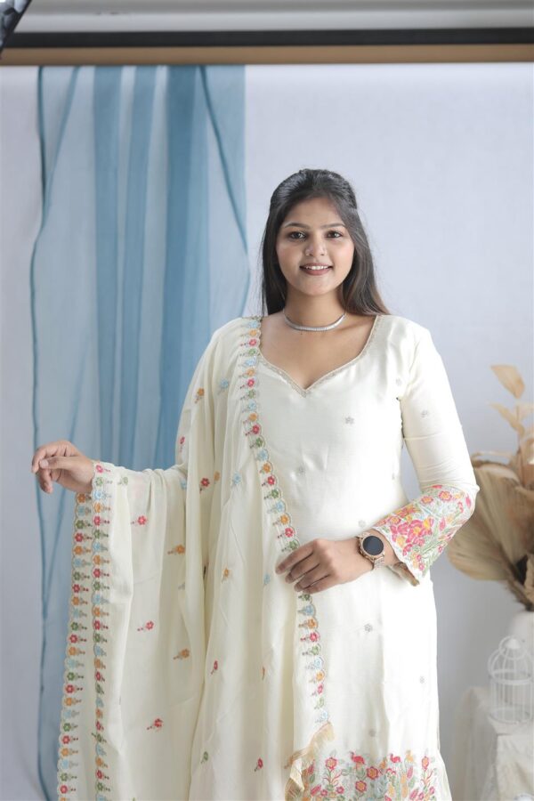 Cinon Silk Molty Thread Embroidered Sharara Set with Dupatta - Image 3