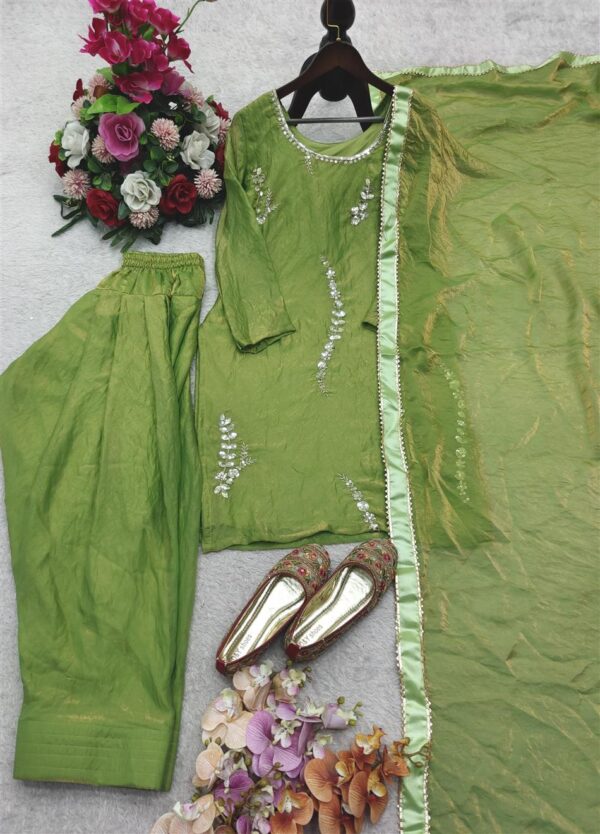 Fendy Silk Embroidered Farshi Suit with Dupatta - Image 5