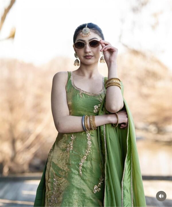 Fendy Silk Embroidered Farshi Suit with Dupatta - Image 2