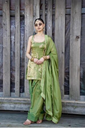 Fendy Silk Embroidered Farshi Suit with Dupatta