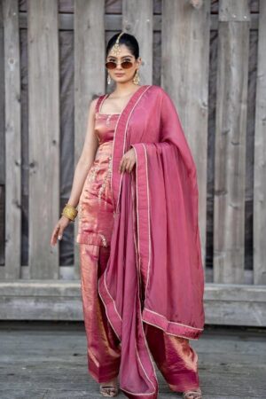 Fendy Silk Embroidered Farshi Suit with Dupatta