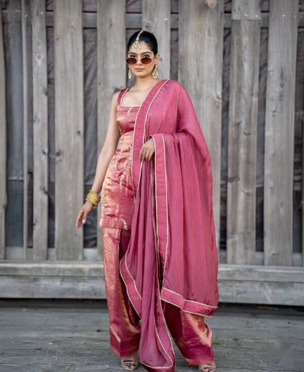 Fendy Silk Embroidered Farshi Suit with Dupatta