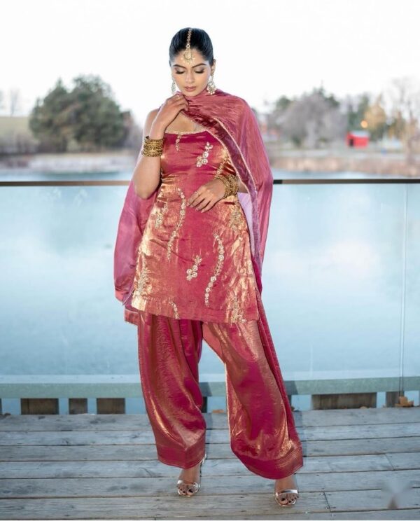 Fendy Silk Embroidered Farshi Suit with Dupatta - Image 2