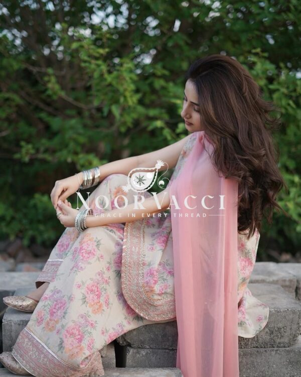 Shop Sifon Georgette Digital Print Farshi Palazzo Set with Embroidery - Image 5