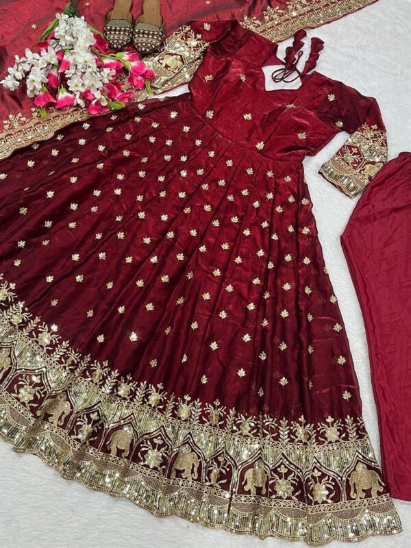 Fendy Silk Embroidered Anarkali Suit Set - Image 5
