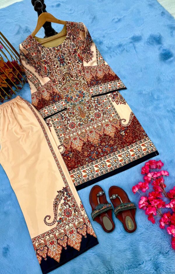 Designer Digital Print Pure Natural Crepe Co-ords Set - Image 4