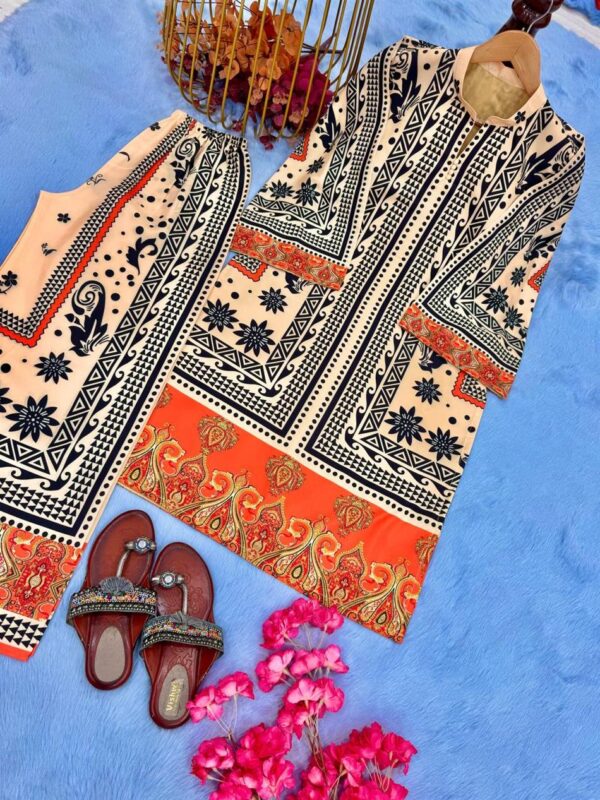 Designer Digital Print Pure Natural Crepe Co-ords Set - Image 4