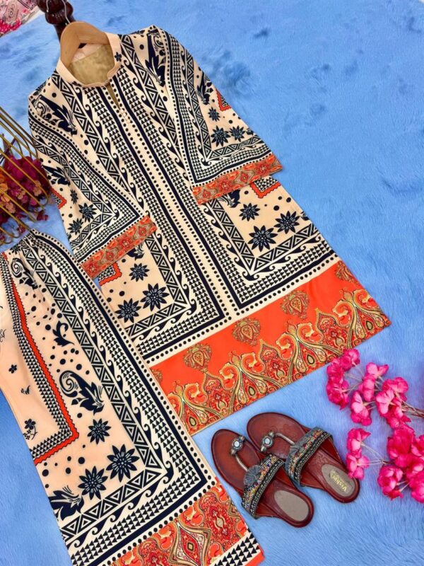 Designer Digital Print Pure Natural Crepe Co-ords Set - Image 5