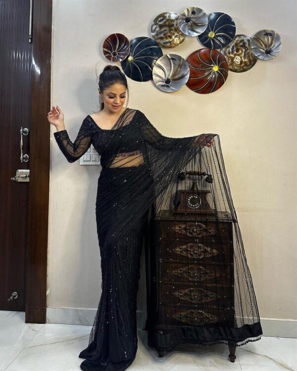 Designer Net Saree with Sequence Work & Fancy Lace