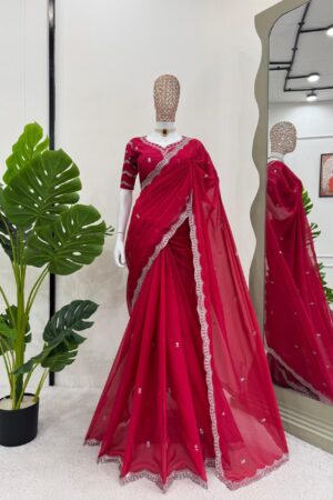 Elegant Tibby Silk Saree with Thread & Sequence Embroidery