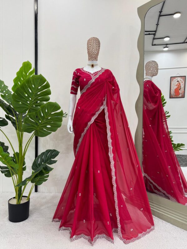 Elegant Tibby Silk Saree with Thread & Sequence Embroidery